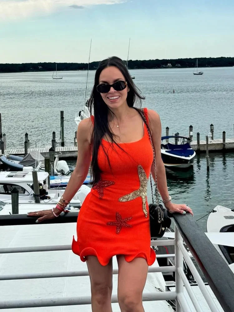 Zoe - Ocean Starfish Embellished Mini Dress